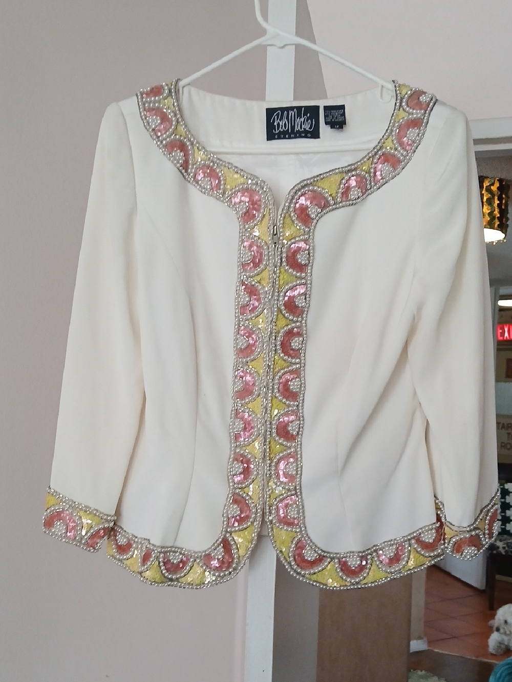 Bob Mackie Ivory Evening Jacket with Pink and Yellow Embellishment